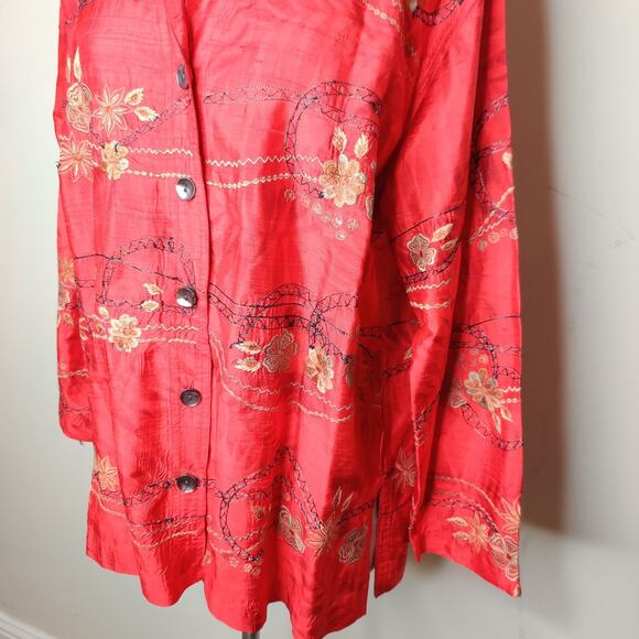 Chico's Design Silk Floral Embroidered Shirt Button Up - Picture 7 of 11
